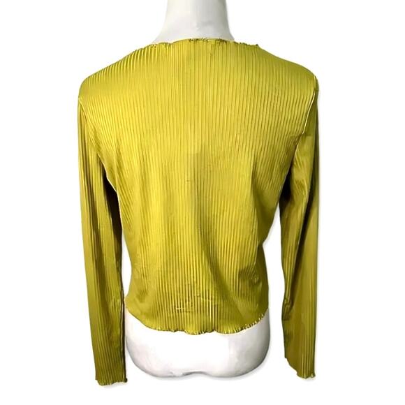 Elodie Cardigan Sweater Tie-Front Ribbed Cropped Length Mustard Yellow W L NWT - Picture 5 of 10